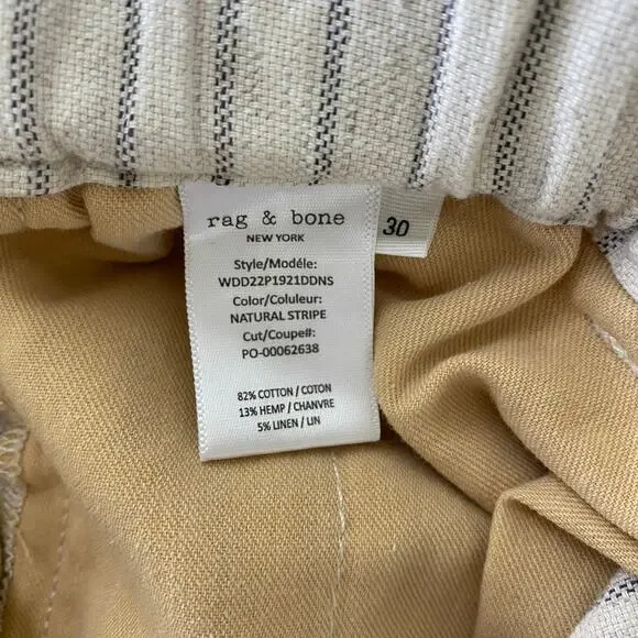 rag & bone Striped Shorts Size 30 Ivory Cream Linen Blend Paperbag High Waist - Picture 10 of 13
